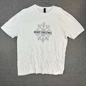 Gildan Softstyle‎ White Merry Christmas Snowflake Graphic T-Shirt XL